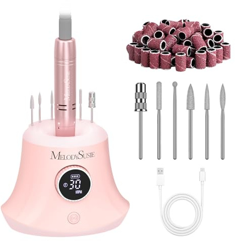 MelodySusie SC320G Wiederaufladbare Tisch-Nagelfräser, Professioneller Elektrische Nagelfeile 30000U/MIN, mit LED-Anzeige, Aufsatzhaltern, für Acrylnägel Gelnägel, für Salon & Zuhause