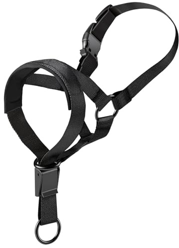 Collare per Cane con Clip Regolabile per il Mento, Cavezza da Testa per Cane con Imbottitura Morbida, Impedisce ai Cani di Tirare (S,Nero)