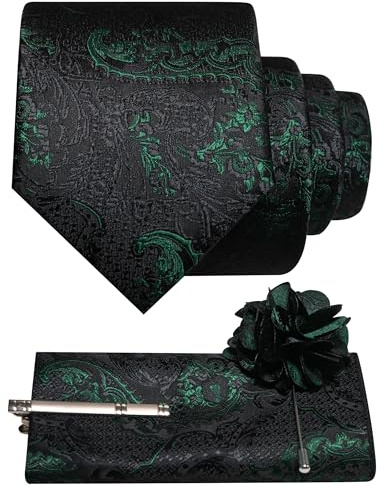 JEMYGINS Ensemble de cravates à base noire pour homme, mouchoir de poche, pince à cravate, pince à cravate avec motif baroque, pour mariage, affaires, fête, multicolore