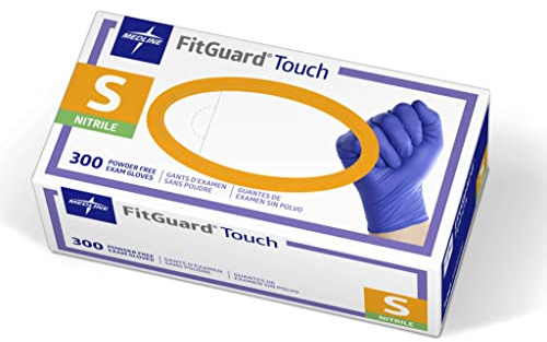 Medline FitGuard Touch Nitrile Exam Gloves, 300 Count, Small, Powder Free, Disposable, Not Made with Natural Rubber Latex, Excellent Sense of Touch for Medical Tasks, Durable for Household Chores