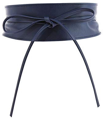 FASHIONGEN - Echtem Rindsleder Vollnarbenleder Obi Gürtel für Damen, Bindgürtel, CASSIANE - Blau marin, S-M