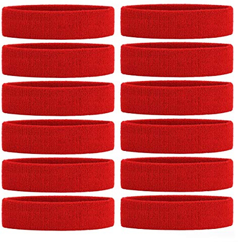 ONUPGO Sweatband Headband for Men & Women - 12 PCS Sports Headbands Moisture Wicking Athletic Cotton Terry Cloth Sweatband Sweat Absorbing Head Band