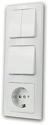 DELPHI Set Tür 3-fach, 4-teilig, weiß, Kombination aus Steckdose mit Lichtschalter und Doppelschalter