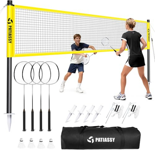 Patiassy Badminton Set for Backyard, Professional Badminton Net with 4 Badminton Rackets, Badminton Shuttlecocks and Carrying Bag (Yellow)