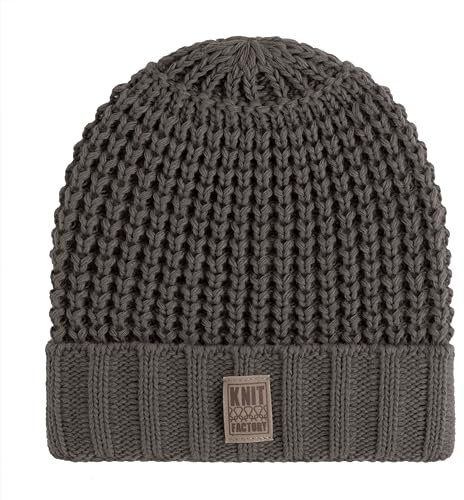 KNIT FACTORY - Robin Mütze - Strickmütze für Damen und Herren - Beanie - Wintermütze mit Wolle - Robusten Look - Hochwertige Qualität - Cappuccino