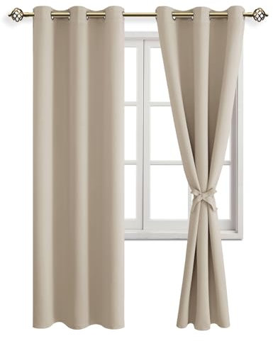 JIUZHEN Vorhänge Blickdicht mit Raffhalter Ösenvorhang Gardinen für Wohnzimmer Verdunkelungsgardinen gegen Kälte und Wärme Schlafzimmer, Biscotti Beige, 2 Stück, 228x117cm(HxB)