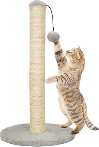 Unibos | Cat Scratching Post for Indoor Cats - 49cm Highly Resistant Carpet Scratch Poles, Premium Sisal Rope Scratch Posts Tall with Hanging Ball for Kitten and Adult Cats, Grey