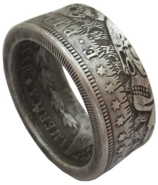 maxsatisf Skull Coin Ring Handcraft Rings Vintage Handmade from Skull Morgan Dollar for Gift (15)