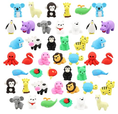 45 Pcs Animal Rubber Erasers, VEGCOO Novelty Eraser Cute Puzzle Animal Eraser, Small Pencil Erasers for Students Kids Homework School Classroom Rewards Prizes Party Favors Stationery Supplies