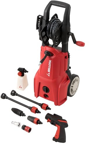 Bellota HL1700E- Hidrolimpiadora, Potencia: 1,7 kW, Presión Máx: 140 Bar, Caudal: 380 l/h, Manguera 5 m (PVC), Peso: 8 kg, Pistola No Force, Ruedas, Succión Agua,Filtro de Agua Extraible,2 boquillas