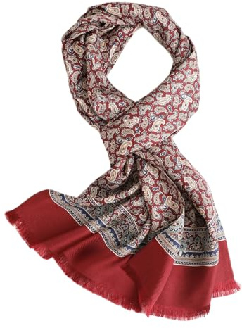 Prettystern sciarpa lunga elegante a 2 strati classica business festiva in pura seta frange corte rosso paisley AB05