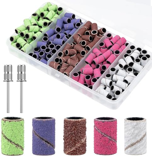 300 Pièces Embouts Ponceuse Manchons, Ongles Bandes de Ponçage Professionnelles 80# 120# 150# 180# 240# Grain Ponceuse Emeri Rouleaux Lime Ongles pour Manucure Pédicure
