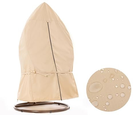 F&J Outdoors wasserdichte Garten Kreis Stuhlabdeckungen Patio Hängende Schaukel Stuhl 114x178cm Schutzhülle für Balkon Korb Stuhl Taille Festziehen Reißverschluss Beige Ei Stuhlabdeckung Heavy Duty
