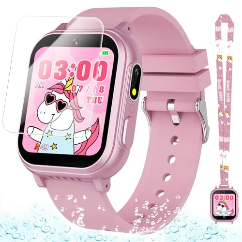 Waterproof Smart Watch for Kids Gift for Girls Age 5-12 with 32 Games, Dual Camera, Habit Tracking, Music Player, Video, Alarm Clock, HD Touchscreen Kids Smart Watch Birthday Toys for 3-12 Year Old