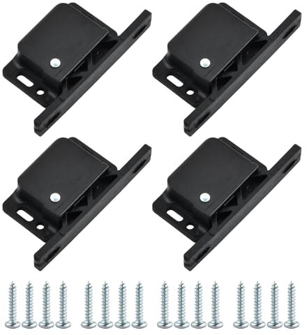 Gudalea 4 piezas Pestillo de Puerta de Armario, Abrepuertas de Empuje, Pestillos de Cajón de Casa Móvil con 16 Tornillos, para Armarios de Cocina Y Muebles de Salón (Negro)