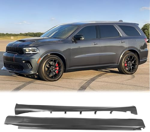 FREEMOTOR802 Side Skirts Extension, Compatible with 2011-2025 Dodge Durango, 2021+ Hellcat Style PP Polypropylene Unpainted Black Rocker Panel Splitter Side Underbody Spoiler