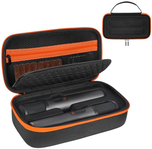 Custodia per microfono wireless compatibile con microfono wireless JBL PartyBox, 2 microfoni digitali wireless, custodia portatile da viaggio per ricevitori, adattatori, batterie AA, caricabatterie,