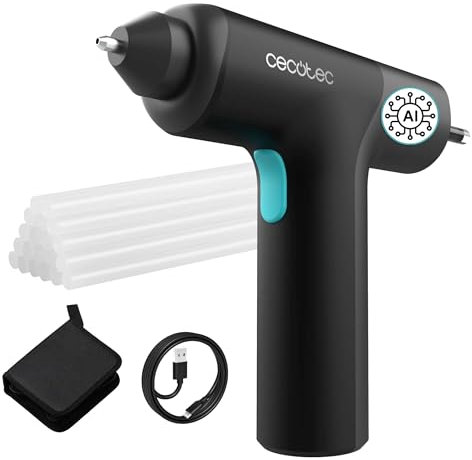 Cecotec Pistola Silicona Caliente Inalámbrica con Batería Integrada 3,6V Perfect Fix 360 FreeStyle. Sistema IA Tech, Calentamiento Ultrarrápido, Incluye Estuche, Protector de Mesa y 20 Barras Silicona