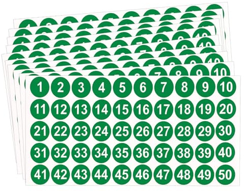 Nummer siffror klistermärken självhäftande siffror, 500 stycken 1 till 50 gröna siffror runda klistermärken löpande nummer klistermärken för klassificering skåp hem organisera adventskalender