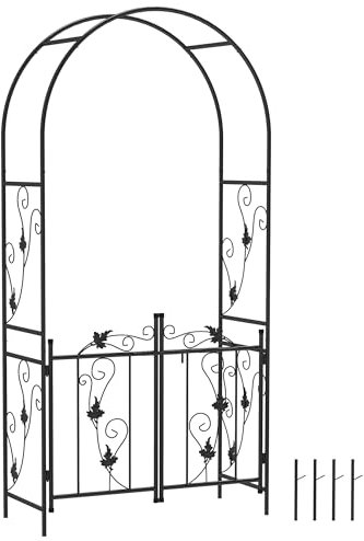 Outsunny Arco da Giardino con Cancello Traliccio per Piante Rampicanti, Archetto per Matrimoni e Feste in Metallo, 2.2x1 m, Nero