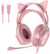 Wantek Cute Cat-Ear Gaming Headset - 50mm Drivers, Noise-Cancelling Mic, 3.5mm Wired Stylish & Lightweight Design (Pink)