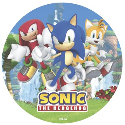 dekora - Décoration pour Gâteaux d’Anniversaire - Cake Topper Sonic 20 cm - Disque en Azyme Comestible pour Gâteau Sans Gluten, Sans Sucres Ajoutés, Sans Lactose - Convient aux Végétariens