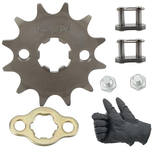 PowerMotor 428-12T 17 mm motorcykel kedjehjul fram med kedjelänk byggsats ersättning för 50 cc 70 ccm 110 ccm 125 ccm 150 cc smuts pit miniväska cykel ATV 4 hjul moped gokart