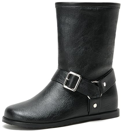 Cozivwaiy Black Flat Boots Round Toe Dressy Ankle Boots For Women Ankle High Pirate Boot Renaissance Flats Comfortable Riding Boot Low Heels Slip On Size 7