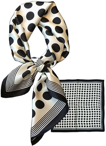 LEBOOBELL 70cm Pañuelo para la Cabeza para Mujer Bufandas de Seda Cuadrada Suave Bandana Pañuelo para el Cuello,Lunares