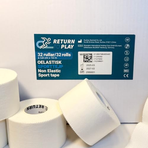 Return to Play Sporttejp, Vit, 32 Rullar/Förpackning, 3,8 cm x 10 m