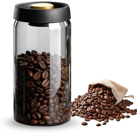 XJJAUGKLY Lata hermética para café de 1800 ml, con tapa de vacío, almacenamiento sostenible al vacío, recipiente de café de cristal para granos de café, té, frutos secos
