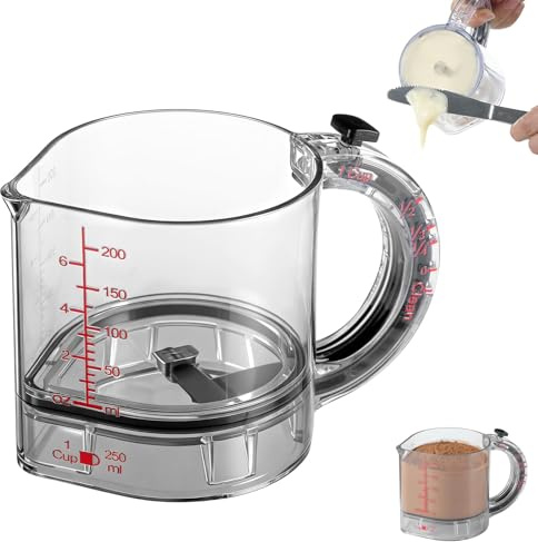 4-in-1 Adjustable Measuring Cup, Multi-Functional Kitchen Tool with Push-Button, with Adjustable Base & Scraper-Style Seal Base, Space-Saving Nesting Design for Cooking, Baking, Liquid & Dry Measure