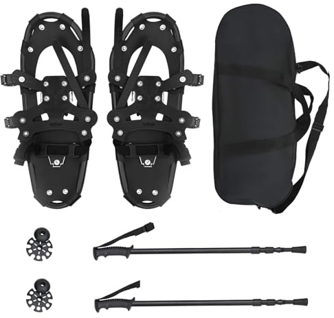 vidaXL Racchette da Neve 3 in 1 con bastoni da Trekking Nero, Giardino e terrazza, Attrezzatura da Neve Regolabile, Attrezzatura Sportiva Invernale, Set da Trekking, Accessori per climi Freddi