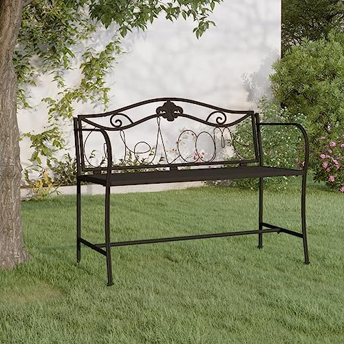 Frdhee Banco de jardín, banco de cerveza, banco de jardín, banco de jardín de 2 plazas, 104 cm, acero negro, bancos para terrazas, balcones, exteriores, resistente