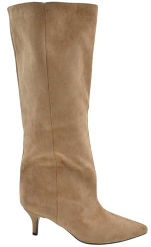 Stivali Slouchy in Camoscio Beige a Punta con Tacco Basso Kitten e Gambale Over Trend (39 EU)