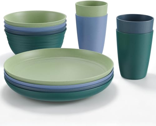 Anbte 12 pcs Vajilla de Camping, Platos y Cuencos de Plástico para Camping