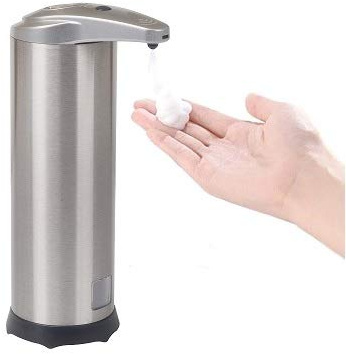 Automatic touchless soap dispenser for foaming soap or hand sanitiser. Can be used with soap diluted with water so that it foams. Bathroom or kitchen soap dispenser.