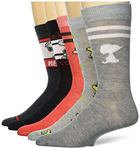 Peanuts Herren Snoopy Crew, 5er-Pack Lässige Socken, Grau Sortiert, 43-47 EU