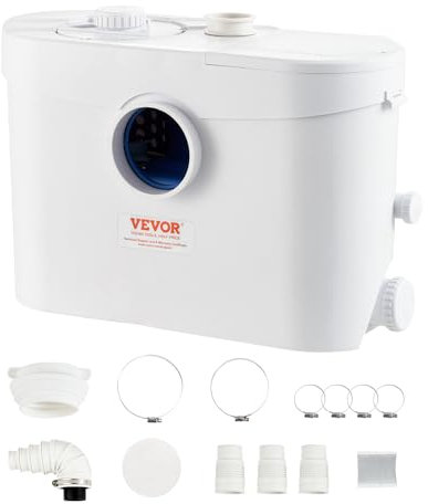 VEVOR Bomba Maceradora, 700W, Flujo 9600 L/h, Cabezal 10 m, Bomba Maceradora para Eliminación de Aguas Residuales con 3 Entradas de Agua para Inodoro, Sótano, Cocina, Fregadero, Ducha, Bañera