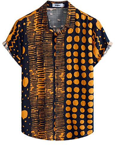VATPAVE Mens Short Sleeve Button Down Shirts Summer Shirt XL Orange Navy