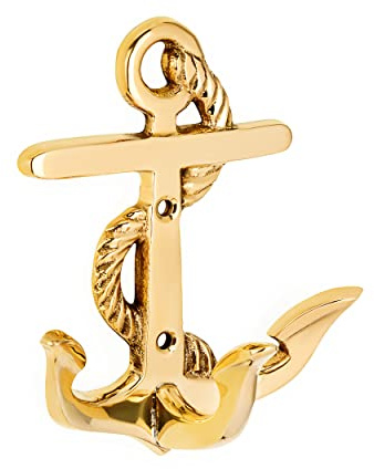 NKlaus Maritim Haken Anker 3-fach aus Messing gold 9x11x5cm Haken Garderobe Aufhänger 11610