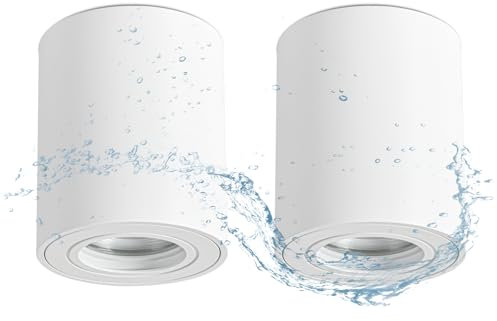 Gleonlux Deckenspot Aufbauspot IP44 Weiß, GU10 Aufputz Spots Flach, Aufbaustrahler Deckenleuchte 230V mit GU10 Fassung, Deckenlampe aus Aluminium Downlight Runde für Badezimmer, Dusche, 2 Stück