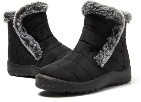 JOMIX Bottes Fourrées Femme Hiver Bottes de Neige Femme Chaussure Botte avec Fermeture Éclair Comfortable Chaude Douce MD9761 (Noir, 37)