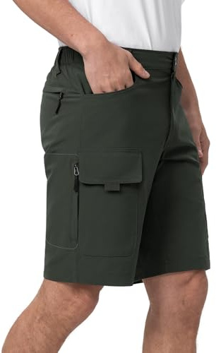 Moosehill Pantaloni corti da uomo, pantaloni cargo, impermeabili, con 6 tasche, leggeri, traspiranti, per mountain bike, da ciclismo, da uomo, da trekking, per attività all'aria aperta, verde