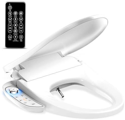 Bidet Toilet Seat - Heated & Elongated Design with Warm Water Wash, Wireless Remote, and Self-Cleaning Nozzle | Includes Soft-Closing Lid, LED Nightlight & Air Dryer