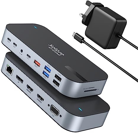 USB C Docking station with 65W Power Adapter, 16 in 1 USB C Dock Quad Monitor Dual HDMI DisplayPort VGA Laptop Docking Station with 2 HDMI, USB A&C 3.1, 2*USB A 3.0, RJ45 Ethernet PD100W Audio SD/TF