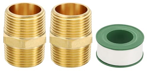 PATIKIL Mässing rörbeslag koppling set, 2 st 3/4 tum x 3/4 tum NPT gänga mässing hexnippel koppling reducerare adapter slanganslutning adapter med PTFE-tejp för vatten, luft, olja, gasledning