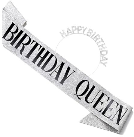 AFCJLTO Couronne Anniversaire Echarpe, Birthday Queen Echarpe Reine Diadème de Princesse en Strass Broche pour filles Décorations d'Anniversaire Accessoires pour Cheveux