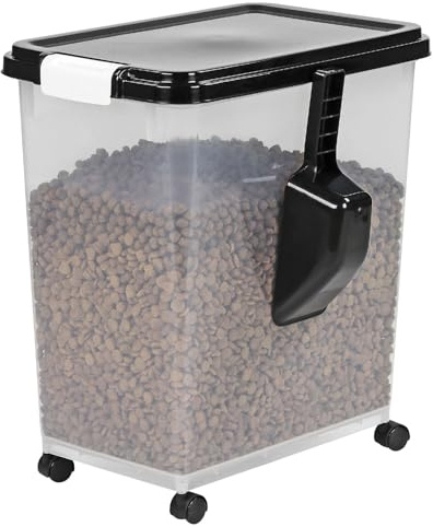 Taylor & Brown 40 Litre Airtight Pet Food Storage Container With Plastic Measuring Scoop Treats For Pet Dog Cat Animal Dry Food Dispenser With Casters, Black