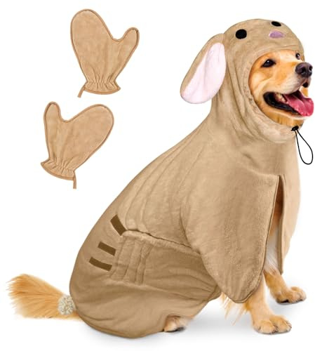 Bibykivn Peignoir pour Chien en Microfibre, Serviette pour Chien Super Absorbante, Lavable Serviette pour Animaux Peignoir de Bain, Réglable Peignoir pour Douche Natation (Lapin, XL)